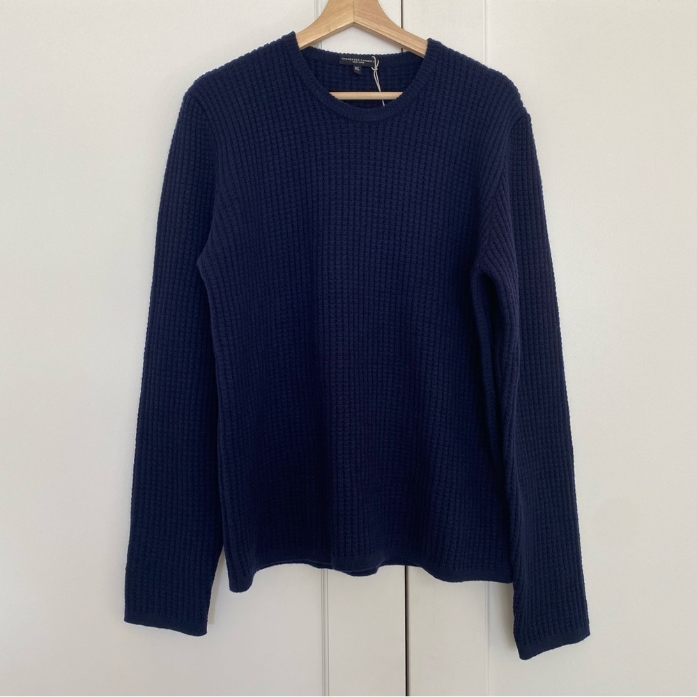 Engineered Garments Crew Neck Fisherman Sweater in Navy‎ Waffle - Picture 4 of 11